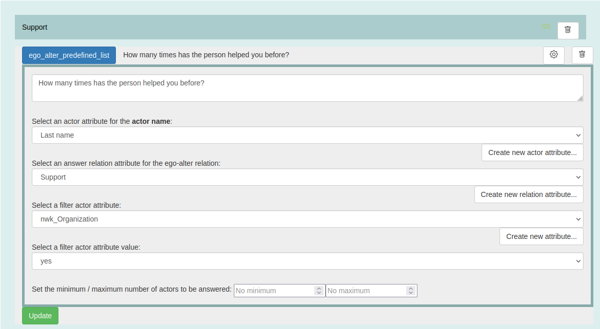 Survey element configuration